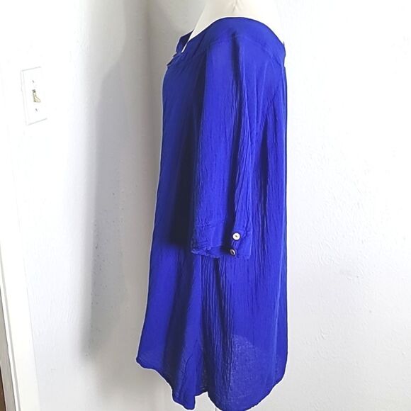 Sea Breeze Royal Blue Tunic Top, High-Low, Crinkled Fabric, Size XXXL - Picture 5 of 9